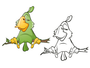 Illustration of a Cute Green Parrot. Cartoon Character. Outline 