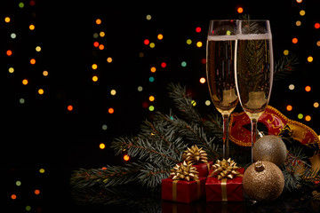 Champagne. New year and Christmas.