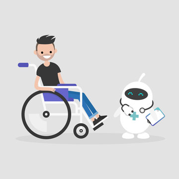 man in wheelchair with robot doctor clip art preview