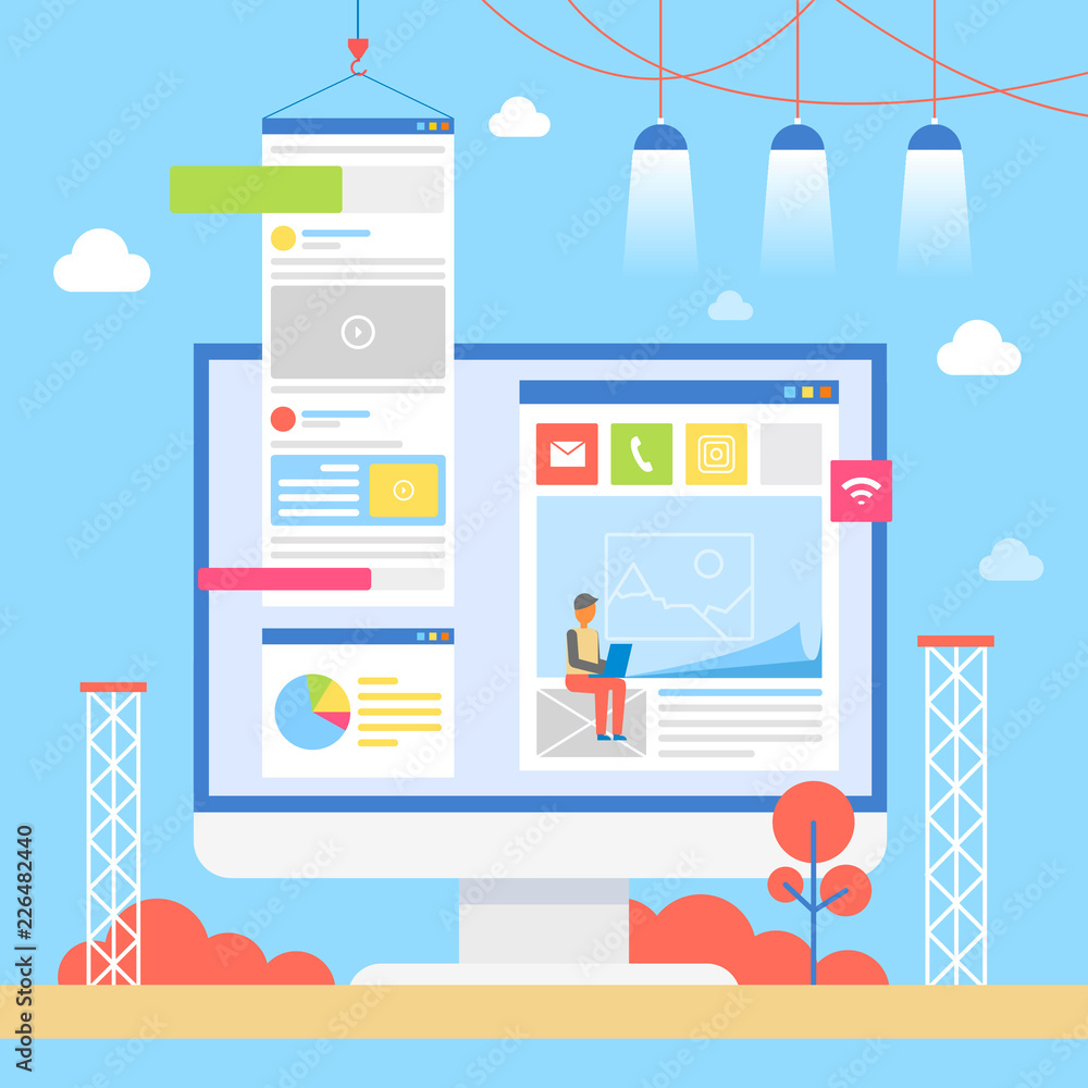 Poster user interface building process vector banner