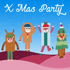 Merry Christmas and Happy New Year  with Reindeer, Santa and colleague, Business and Christmas advertising concept. design vector