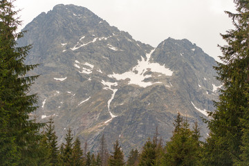 Eternal snow in the mountains in the summer season.