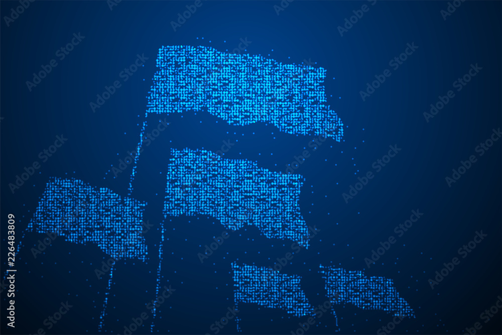 Poster abstract geometric bokeh circle dot pixel pattern flag group shape blue color illustration isolated 