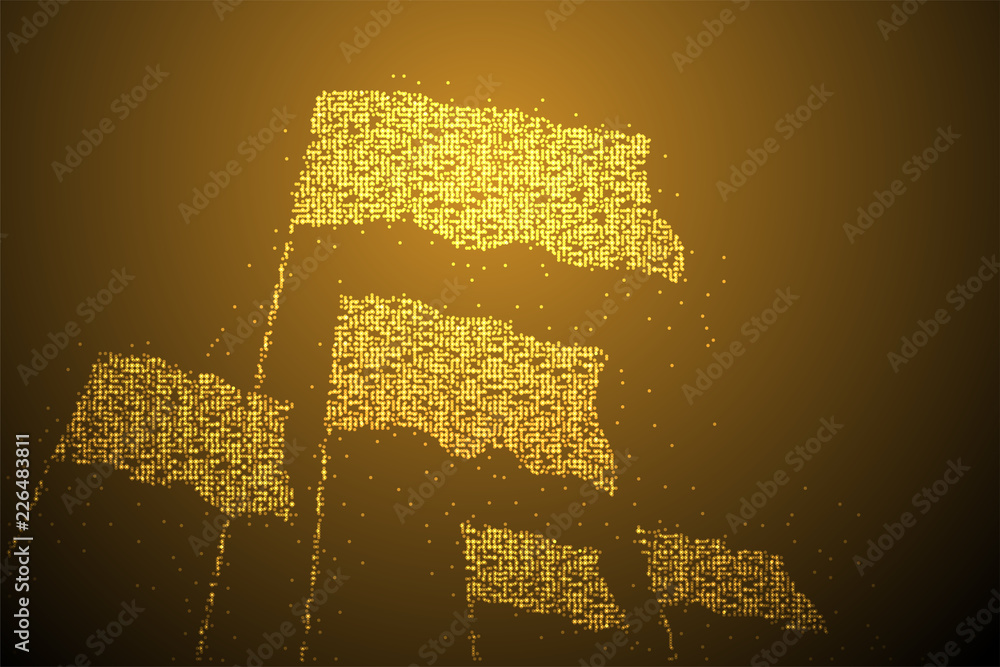 Poster abstract geometric bokeh circle dot pixel pattern flag group shape gold color illustration isolated 