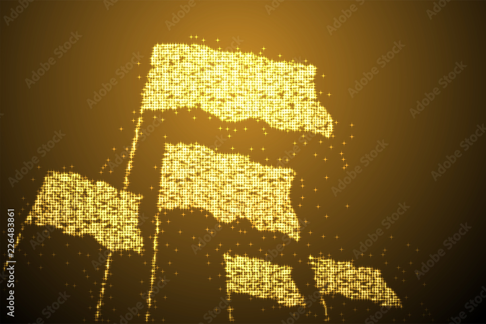 Poster abstract shiny bokeh star pattern flag group shape gold color illustration isolated on brown gradien