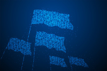Abstract Geometric Bokeh circle dot pixel pattern Flag group shape blue color illustration isolated on blue gradient background with copy space, vector