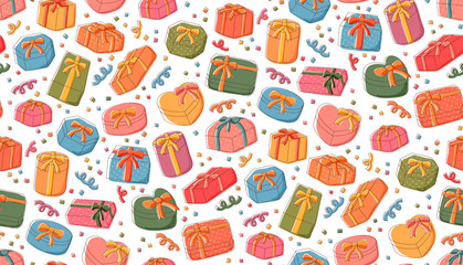 Seamless pattern background Gift box icon kids hand drawing set illustration colorful isolated on white background, vector eps 10