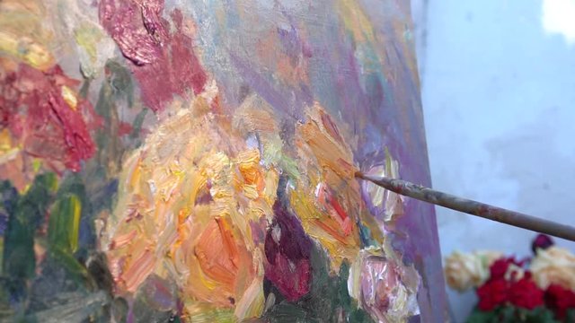 Brushstrokes close up. Oil Painting. Art. Slow motion