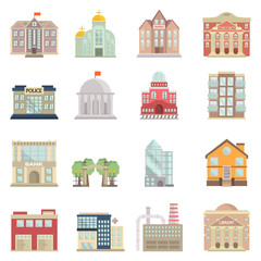 City elements color vector icons set. Flat design