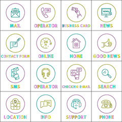 Fototapeta premium Bright Communication and Internet Linear Round Icons Set