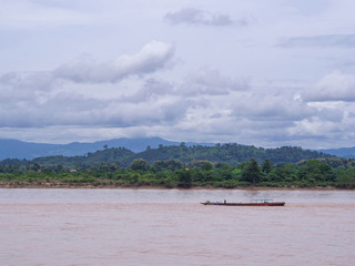 Boats on the Mekong River in Chiang Sean. Thailand.
