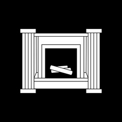 Black and white isolated fireplace icon. Black background