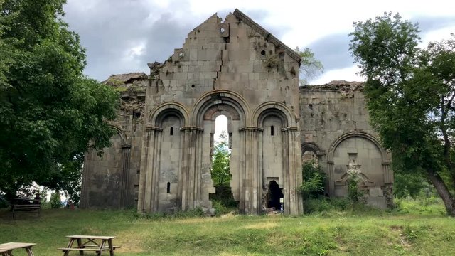 Artvin, Turkey - July 2018: Ruins of old Tibetan Monastery and church in Cevizli village, Savsat, Artvin, Turkey