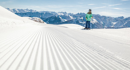 View of mountains and ski slopes in Austria