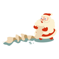Cute Santa Claus with a check list. Vector cartoon illustration isolated on white background.
