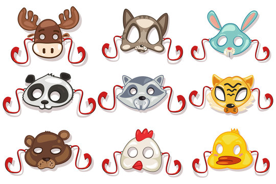 Masks animals set for party. Vector illustration isolated on a white background.