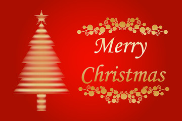Felicitaci&oacute;n de navidad roja con pino dorado. 