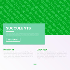 Cactus and succulents in pots concept with thin line icons for banner, print media. Modern vector illustration, web page template for shop of plants.