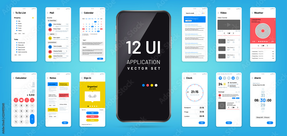Poster mobil app interface. ui, ux screen wireframe templates. touchscreen application vector design. illus