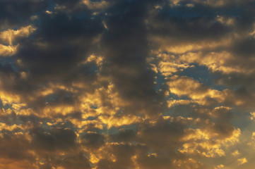 Stunning cloudy pink and white sky over Monaco at sunset in summer