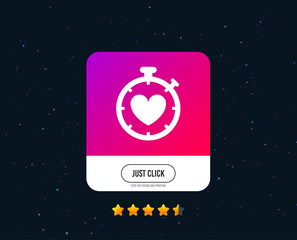 Heart Timer sign icon. Stopwatch symbol. Heartbeat palpitation. Web or internet icon design. Rating stars. Just click button. Vector