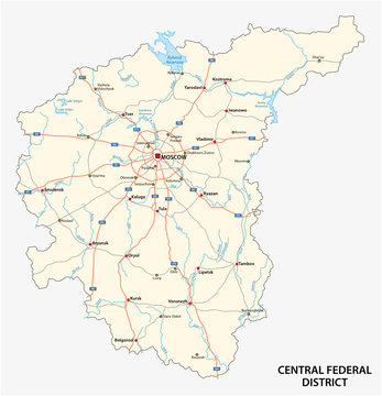 Central Federal District road vector map, Russia