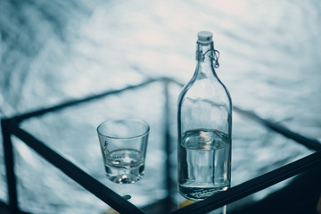 Bottle and glass with clean water