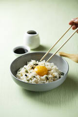 Rice cooked with wakame and egg yolk