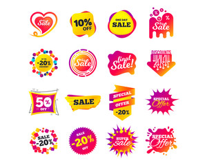 Sale banner templates design. Special offer tags. Cyber monday sale discounts. Black friday shopping icons. Best ultimate offer. Super shopping discount icons. Vector