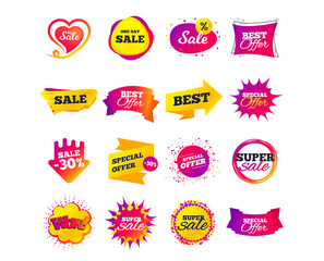 Sale banner templates design. Special offer tags. Cyber monday sale discounts. Black friday shopping icons. Best ultimate offer. Super shopping discount icons. Vector