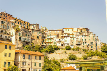 Fototapeta na wymiar Ventimiglia old town with colored buildings in summer
