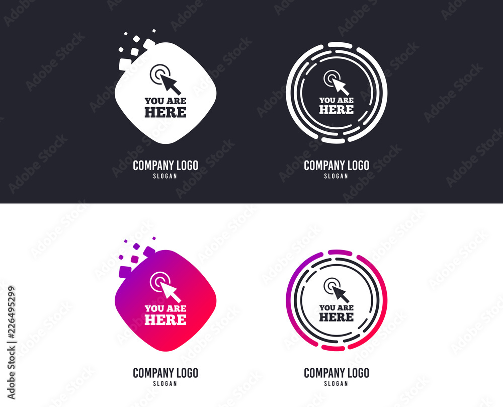 Aufkleber logotype concept. you are here sign icon. info cursor symbol. map pointer with your location. logo d