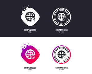 Fototapeta na wymiar Logotype concept. World time sign icon. Universal time globe symbol. Logo design. Colorful buttons with icons. Vector