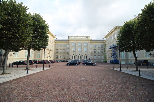 Backside of palace paleis Noordeinde in Den Haag (The Hague) in the Netherlands with cars of the members of the parliament of the Netherlands.