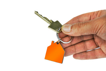 Handing over key with house shape key ring.