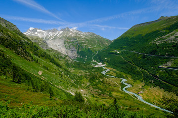 Summer landscape of Switzerland mountain nature, view to Furkapass