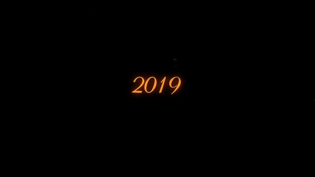 2019 New Year. Effects with golden lights, sparks and flashes. Alpha channel. Gold Silver Flashes move and appear 2019 