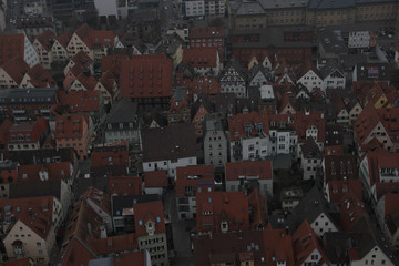 Cloudy Ulm city and Danube river view from the tallest Cathedral