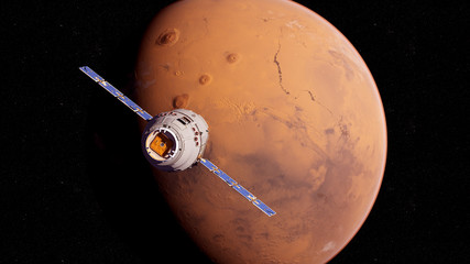 3d rendered medically accurate illustration of a satelite infront of mars © Sebastian Kaulitzki
