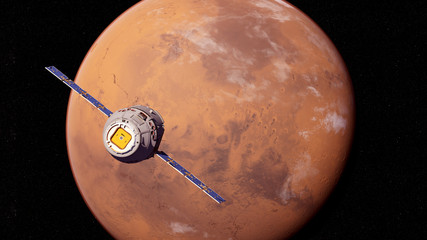 3d rendered medically accurate illustration of a satelite infront of mars © Sebastian Kaulitzki