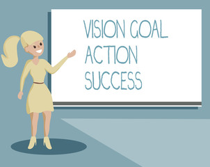 Writing note showing Vision Goal Action Success. Business photo showcasing Strategic Planning Process Act your Dreams.