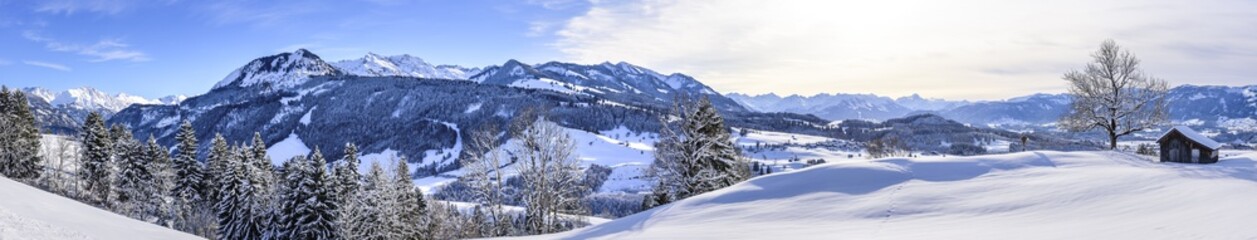 Fototapeta na wymiar Ausblick auf die Allgäuer Alpen im Winter