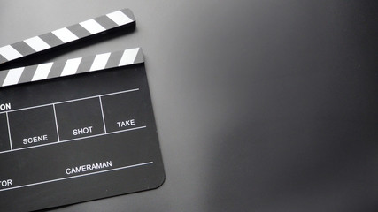 Clapper board or movie slate use in video production or movie and cinema industry. It's black color.
