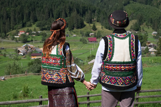 Couple in ethnic and traditional Ukrainian clothes