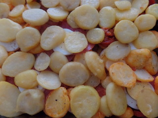 Potato, salami and egg dish