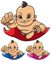 Full length illustration of super baby smiling while flying.
