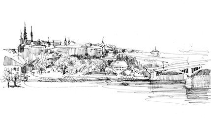 Prague, sketch, old town, Europe Prague sketch Europe, drawing, old city, art, city view, tourism, travel, drawing, drawing for magazine