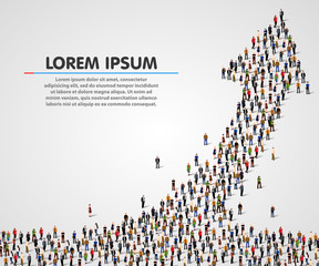Large group of people in the shape of an arrow. Vector illustration