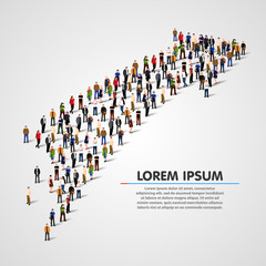 Large group of people in the shape of a grossing arrow. Way to success. Business concept. Vector illustration