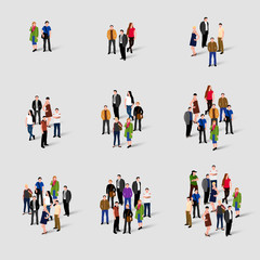 Different groups of people. Social network comminacation. Grows subbscribers audience. Population concept. Vector illustration.